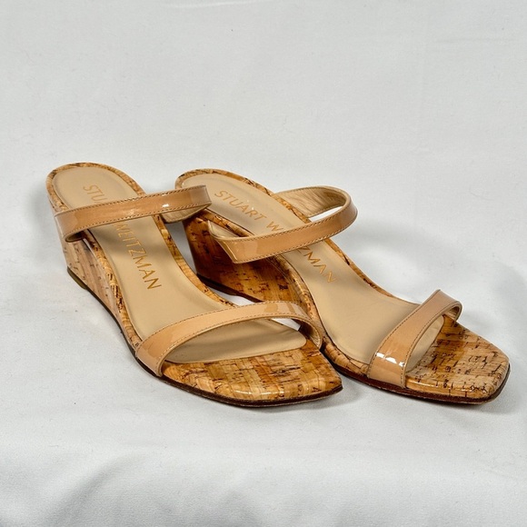 Stuart Weitzman wedge sandals patent cork nude size 7 - Picture 2 of 12